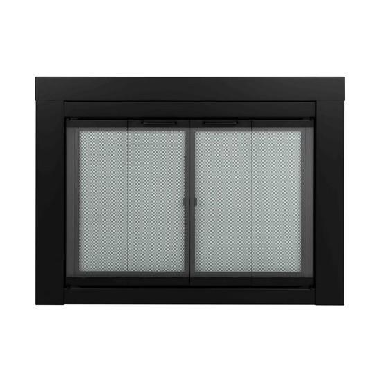 Pleasant Hearth Ascot Fireplace Glass Doors, Joydeco Roller Shades, PVC Table Protector - MSRP $2,689