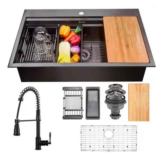 Plumbing - AKDY 33inx22in Single Bowl Drop-in Kitchen Sink, VEVOR, Elkay, BWE, Glacier Bay, Rheem - Est Retail $2,538