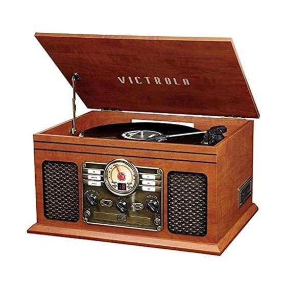 Victrola The Quincy 6-in-1 Bluetooth Record Player/Multimedia Center, BestOffice 34" Folding Card Table - MSRP $983