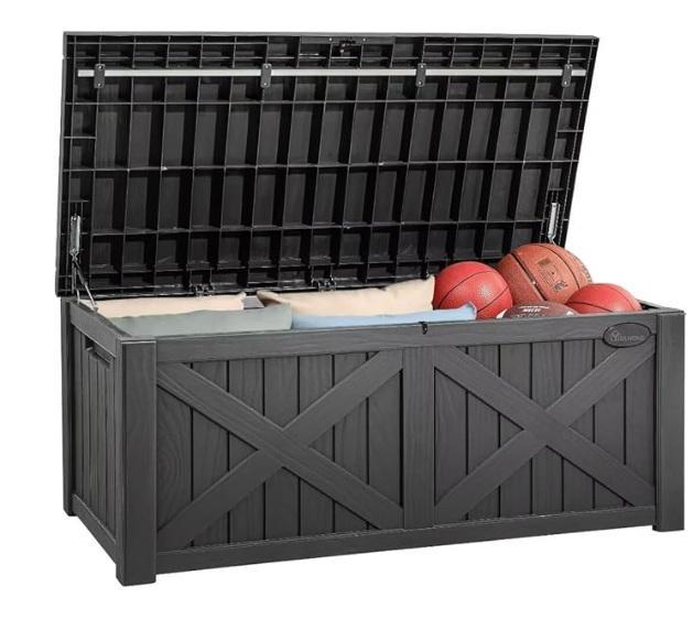Furniture - YITAHOME 150gal Lg Outdoor Storage Box, HOTEEL 10x30ft Party Tent, DUMOS Solid Wood Bed Frame - MSRP $1,316