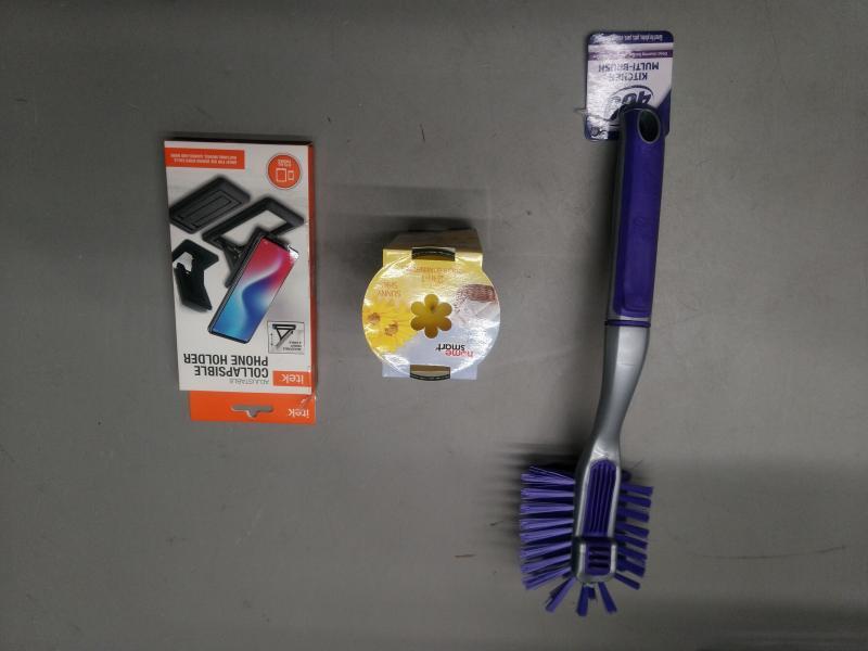 General Merchandise- Itek Adjustable Collapsible Phone Holders, 409 Kitchen Multi-Brush, Home Smart Linens -MSRP $2,316