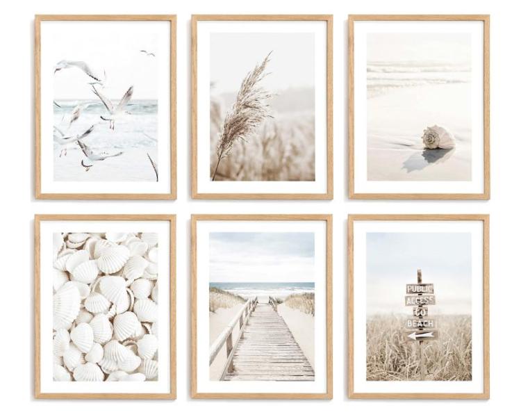Home - Poster Store Seaside Lifestyle Set 12x16 Poster Prints, GHKINMAL Couch Cup Holder Tray, Frames - MSRP $15,420