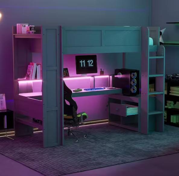 Home Decor- Harper & Bright Designs Twin Wood Loft Bed, Seafuloy, OSP Home Furnishings, DesignOvation-Est Retail $1,613