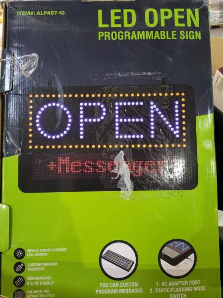 Home Improvement  - LED Programmable OPEN Sign, Wire Pull Out Basket, & More - Est Retail $205