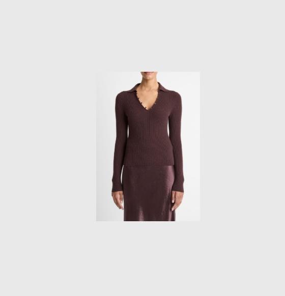 Apparel - Vince Cashmere Silk Ribbed Button Loop Polo Top, Rag & Bone, Good American, Faherty - Original MSRP $4,117
