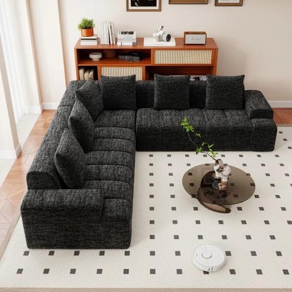 Latitude Run 108" L-Shaped Chenille Sectional With Chaise - MSRP $859