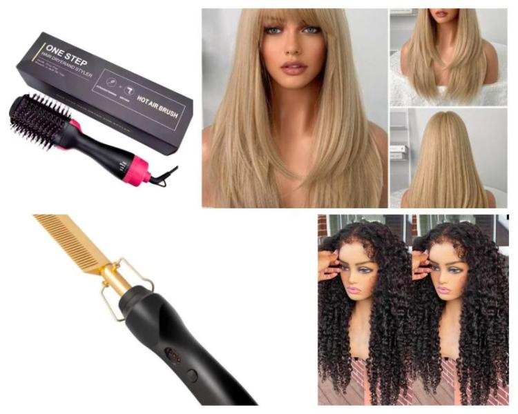 Mixed Hair Wigs With Hot Air Brush And Heated Press Comb