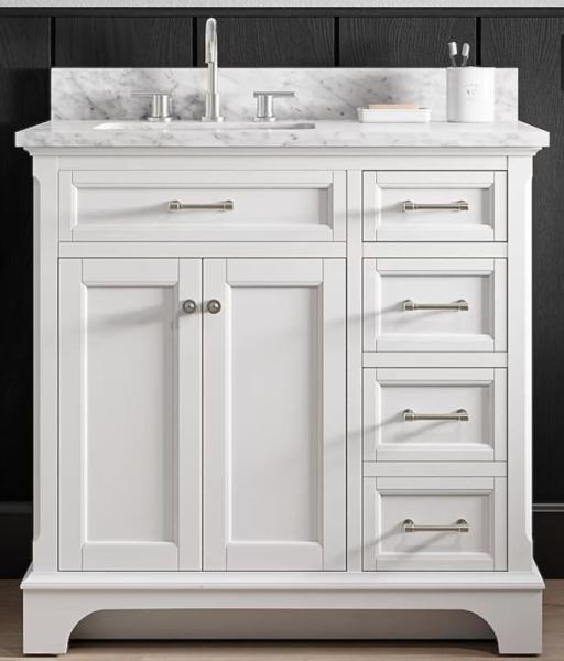 Allen+Roth Roveland 36" White Undermount Single Sink Bathroom Vanity, Harbor Breeze Cando 96" Ceiling Fan - MSRP $2,764