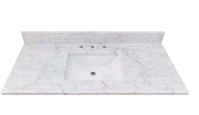 Allen+Roth Carrara 49inx22in White Natural Marble Vanity Top, EGO 4gal 56V Battery Backpack Sprayer - MSRP $2,832