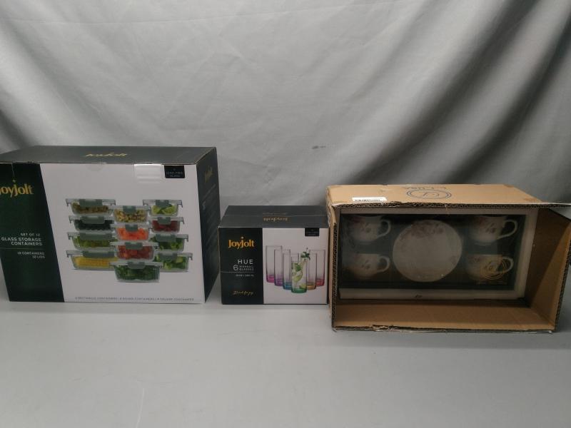 General Merchandise - JoyJolt Glass Food Storage Containers, Lorren Cup & Saucer Set, Funko Luau Figure - MSRP $650