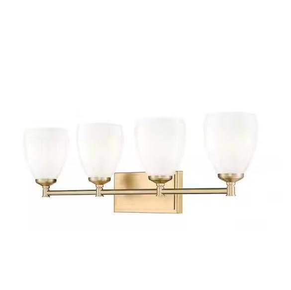 Lighting & Electrical - Oren 31in 4 Light Modern Gold Vanity Light, HDC, JUSHENG, SKYSHALO, Quoizel - Est Retail $2,550