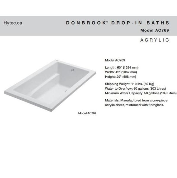 Hytec Acrylic Drop-In Rectangular Bath Tubs - MSRP $11,456