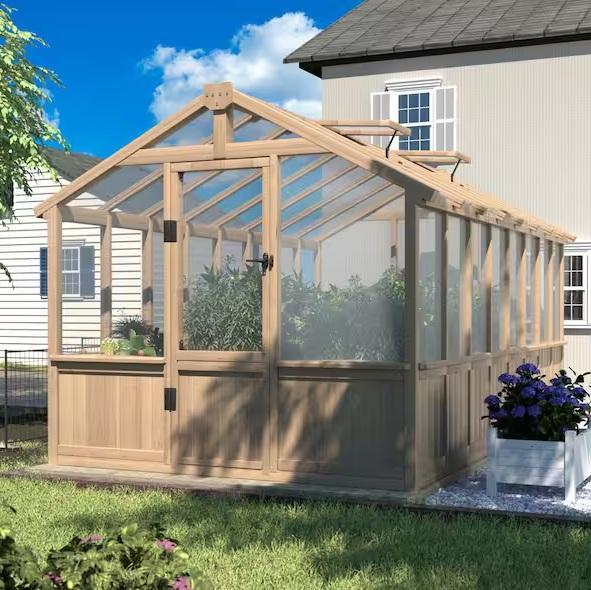 VEIKOUS 8ftWx16ftDx8ftH Cedar Wood Brown Garden Plant Greenhouse - Est Retail $1,633
