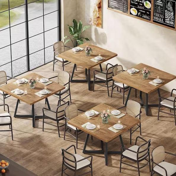Seven BYBYLIGHT Moronia Light Brown Wood 31.5in Trestle Square Dining Tables - Est Retail $895