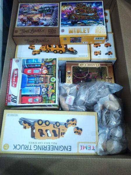 Toys - Moose Plushies Sitting 11, MasterPieces Jigsaw Puzzles, Metal Tricycle Models, Construction Trucks - MSRP $479