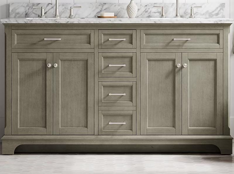 Truckload - Allen+Roth Roveland 60" Smokewood Undermount Double Sink Bathroom Vanity, Cantrell 72" Vanity -MSRP $54,729