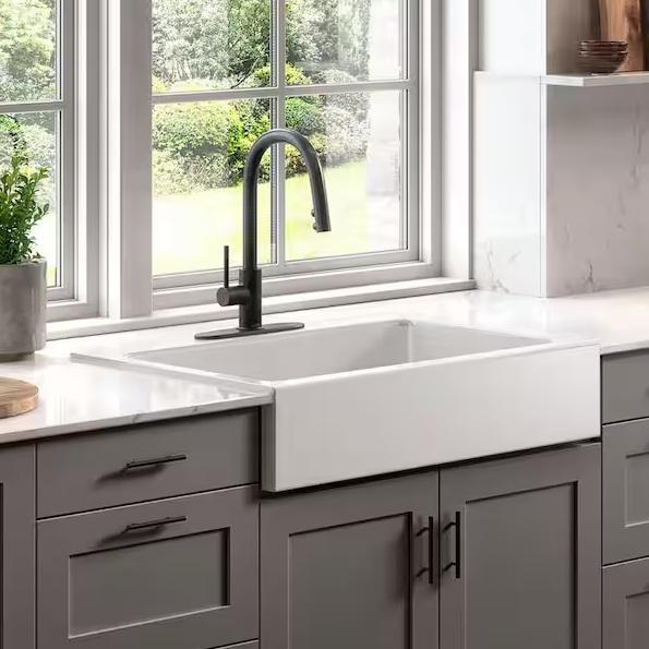 Plumbing - SINKOLOGY Josephine 34in 3-Hole Farmhouse Apron Front Drop-in Sink, KeonJinn, GLSLAND - Est Retail $1,824