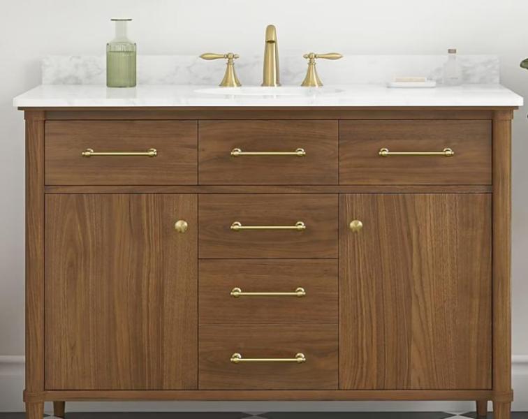 Allen+Roth Rian 48in Golden Walnut Undermount Single Sink Bathroom Vanity, Grand Haven 4pc Wicker Sofa Set -MSRP $2,904