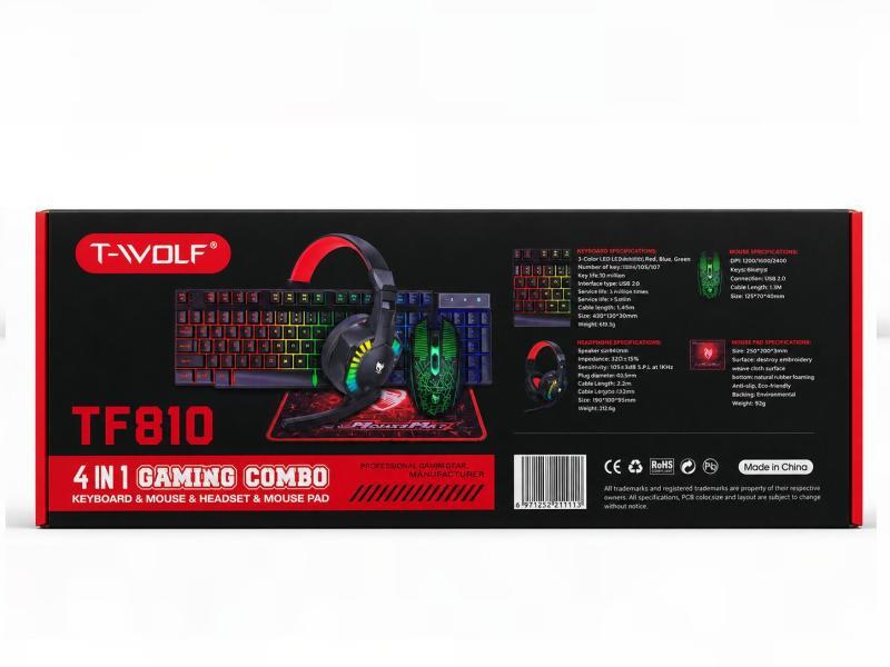 TWOLF TF810 4 in1 Gaming Combo RGB Keyboard Mouse Headset and Mouse