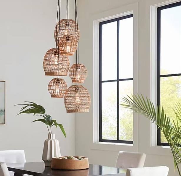 Allen+Roth MAYA 6-Light Matte Black Cage Rattan Steel Chandelier, Kobalt 24V 6in Battery 2.0Ah Chainsaw - MSRP $2,387
