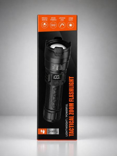 Rechargeable Tactical Zoom Flashlight with Digital Display 2000M High