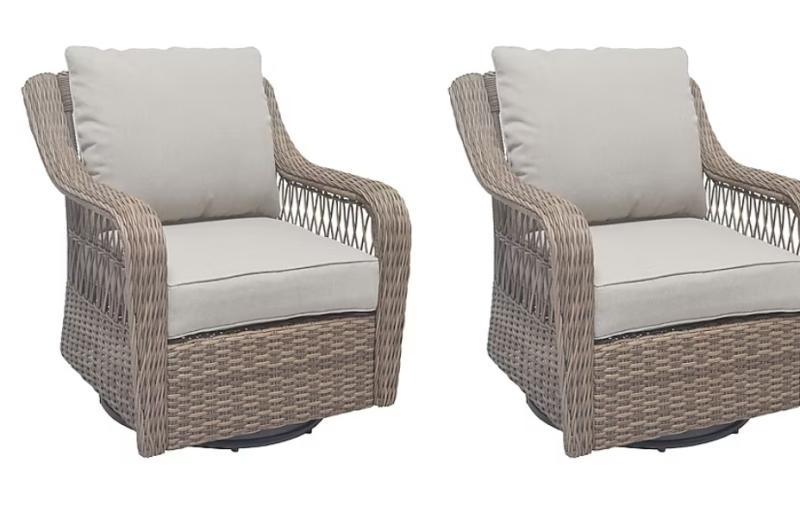 Allen+Roth Grand Haven Wicker Brown Steel Frame 2 Set Swivel Gliders, Style Selections Waterline Chairs - MSRP $2,544