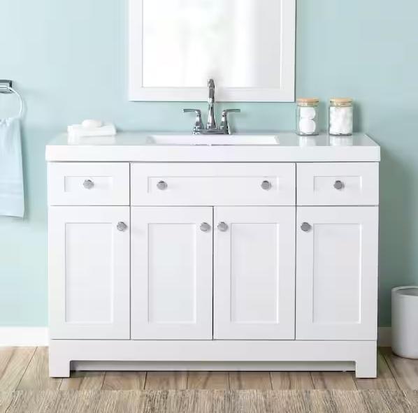 Kitchen & Bath - Glacier Bay Everdean 49in Single Sink White Bath Vanity, HDC, Hampton Bay - Est Retail $1,854- 6plts
