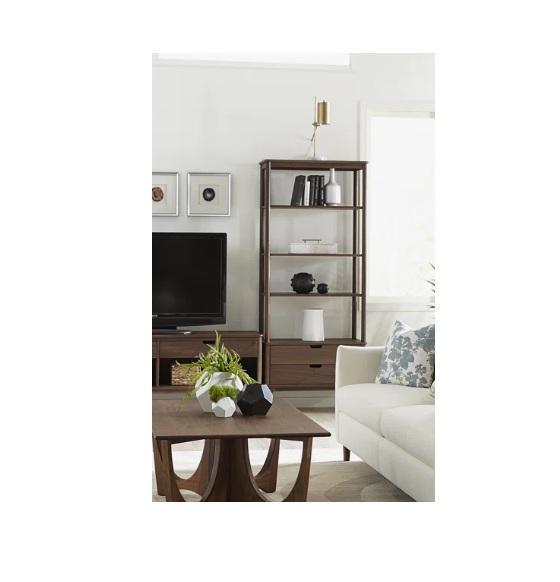 Furniture - Walnut Grove 77"Hx32"W Wood Etagere Bookcase, Alden 92'' Upholstered Sleeper Sofa, Area Rug - MSRP $5,598