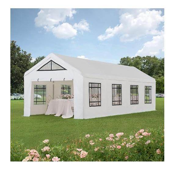 Furniture - Sunjoy 12x30ft Party Wedding Tent, Orton Melody Wingback Upholstered Bed, King Bed Side Rails - MSRP $3,793
