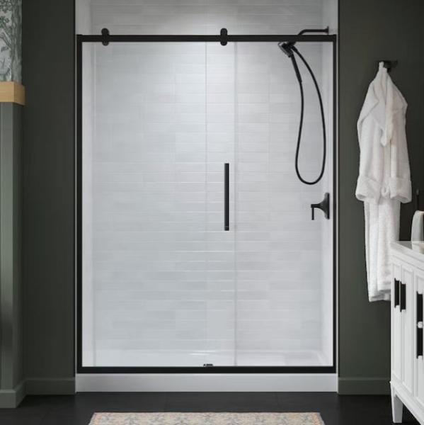 KOHLER Premise Matte Frameless Clear Glass Sliding Shower Surround, Allen+Roth Undermount Kitchen Sink - MSRP $2,913