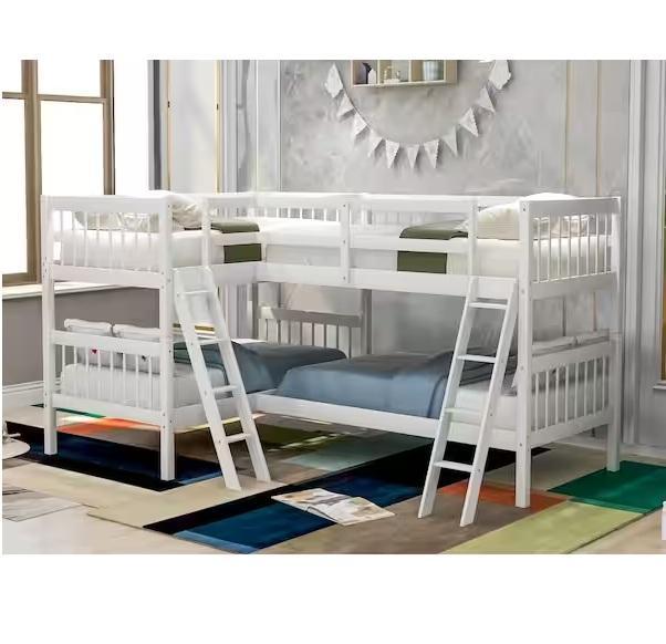 Home Decor- Harper & Bright Designs L-Shaped White Twin Bunk Bed, BYBLIGHT, TRIBESIGNS WAY TO ORIGIN -Est Retail $1,203