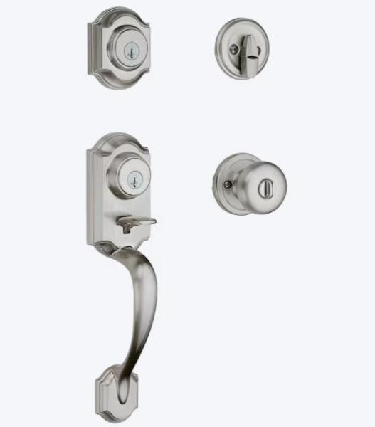 Kwikset Signature Series Montara Satin Nickel Exterior Single-Cylinder Deadbolt, Panasonic Whisper Fan - MSRP $2,319