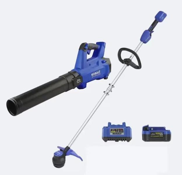 Kobalt 24V Cordless Battery String Trimmer & Leaf Blower Combo, 24V 6-1/2" Brushless Cordless Circular Saw -MSRP $3,070