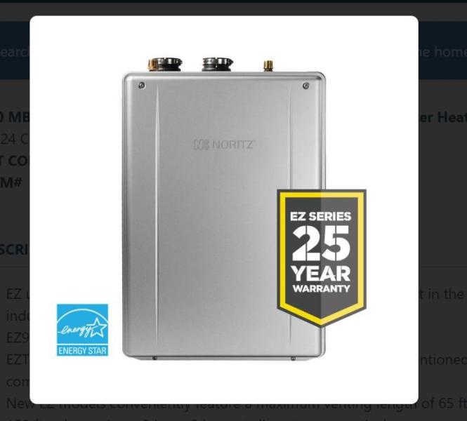 Noritz Tankless Water Heaters - MSRP $7,982