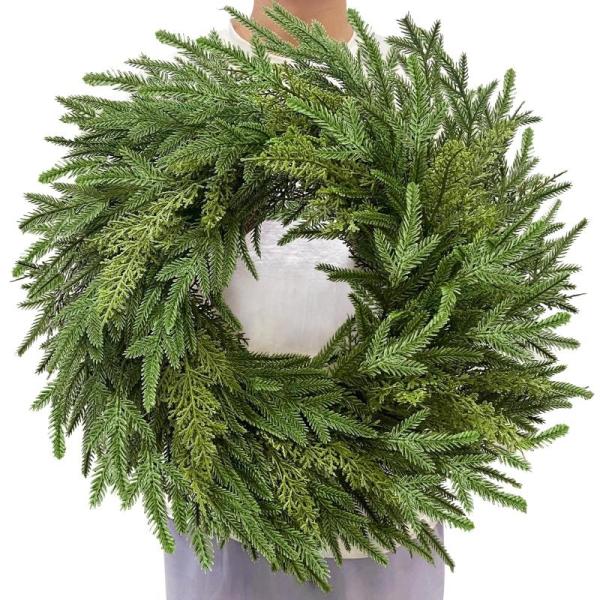 Home - TURNMEON Thicker&Lush 24in Christmas Norfolk Pine Wreaths, Juxdp 16-Bundles Artificial Roses - MSRP $16,557
