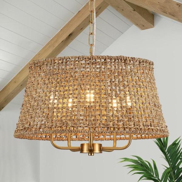 Home Improvement - YOMECOO Hand-Woven Rattan Chandeliers, PNOUKF 25.6" Lg Farmhouse Chandeliers - MSRP $40,292