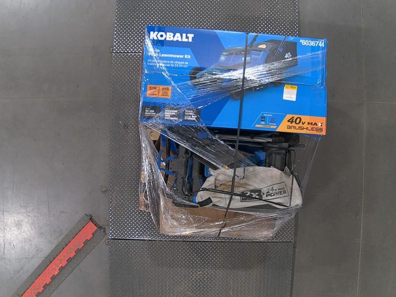 John Deere Riding Mower 100 Series Bagger, Kobalt 40V 21in Brushless Battery Push Lawn Mower, Allen+Roth - MSRP $3,179