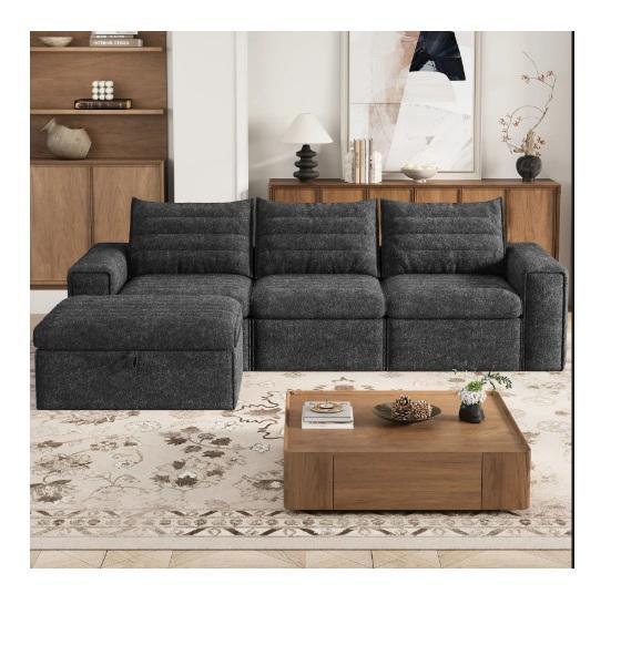 Two Wrought Studio 106.7" Modular Sectional Upholstery L-Shaped Movable Ottoman Sofas - MSRP $600