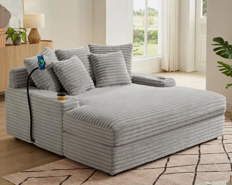 Furniture - Oversized 63.78" Loveseat Chaise Lounges, Abingdon Upholstered Swivel Reclining Glider - MSRP $1,863