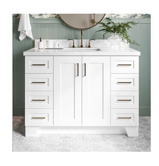 Longshore Tides Freitas 48'' Solid Wood Single Bathroom Vanity w/1.5'' Carrara Quartz Top - MSRP $1,187