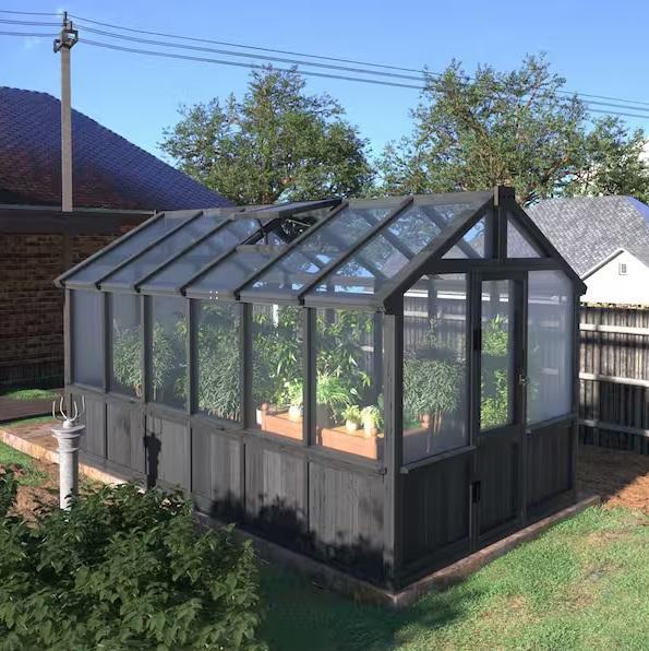 VEIKOUS 6ftWx12ftD Cedar Wood Black Garden Plant Greenhouse - Est Retail $1,093