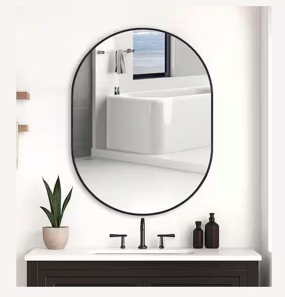 Plumbing - GETLEDEL Modern Oval Metal Framed Mounted Bathroom Vanity Mirror, KeonJinn, Glacier Bay - Est Retail $1,204