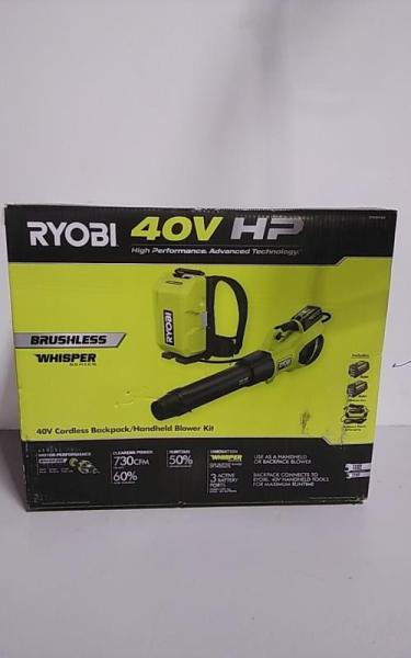 Ryobi 40V HP Brushless Whisper Series 190 MPH 730 CFM Leaf Blower and Backpack Battery - MSRP $599