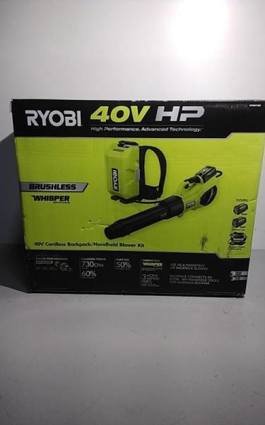 Ryobi 40V HP Brushless Whisper Series 190 MPH 730 CFM Leaf Blower and Backpack Battery - MSRP $599