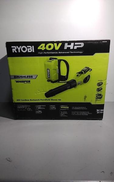 Ryobi 40V HP Brushless Whisper Series 190 MPH 730 CFM Leaf Blower and Backpack Battery - MSRP $599
