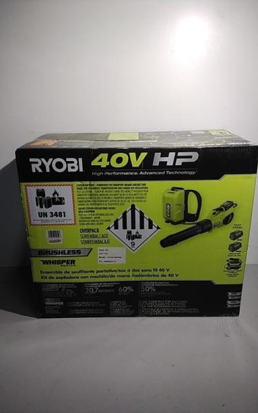 Ryobi 40V HP Brushless Whisper Series 190 MPH 730 CFM Leaf Blower and Backpack Battery - MSRP $599