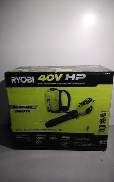 Ryobi 40V HP Brushless Whisper Series 190 MPH 730 CFM Leaf Blower and Backpack Battery - MSRP $599