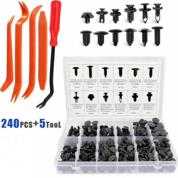 60pk 240pcs Car Body Retainer Fastener Clips Push Pin Tools