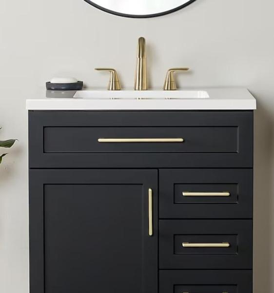 Style Selections Cauley 30in Black Single Sink Bathroom Vanity, LG CordZero Cordless Stick Vacuum - MSRP $2,947