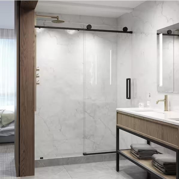 Mixed Lot - Vigo Elan 56-60inWx76inH Frameless Sliding Shower Door, Wooden Queen Platform Bed -Est Retail $10,717 -1plt